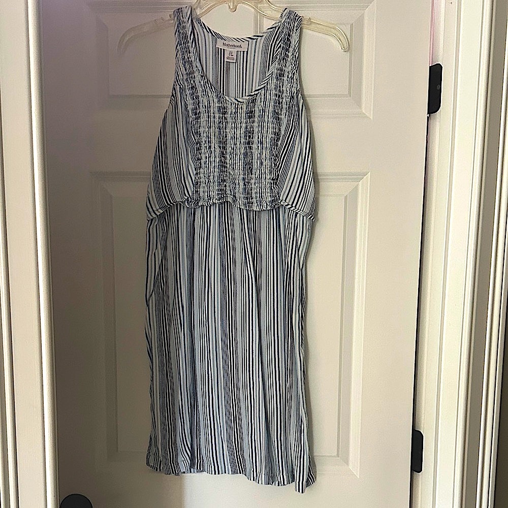 Motherhood Maternity Blue and White Striped Nursing Dress